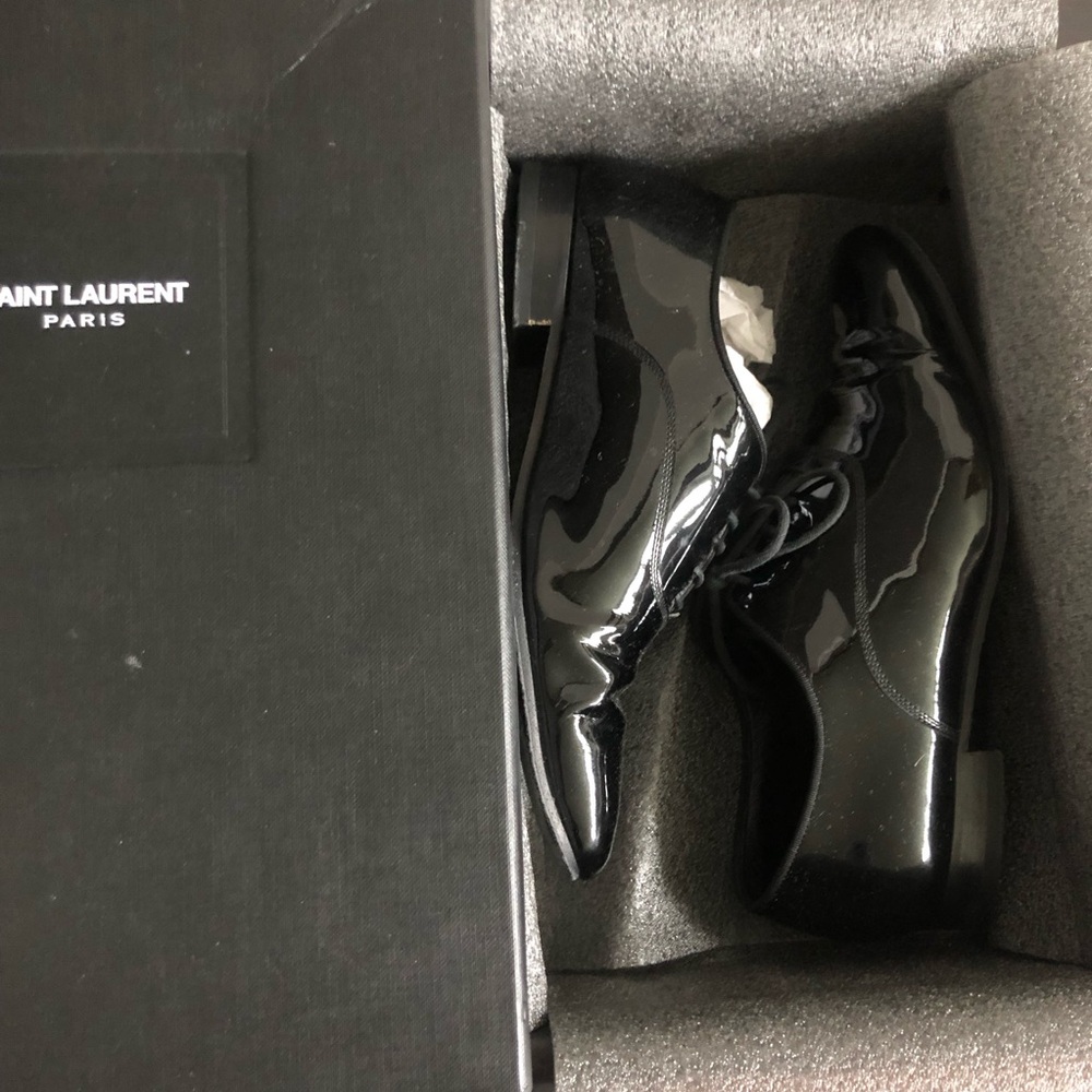 Saint Laurent Black Patent Lace Up shoes Sz 7 - Picture 10 of 11